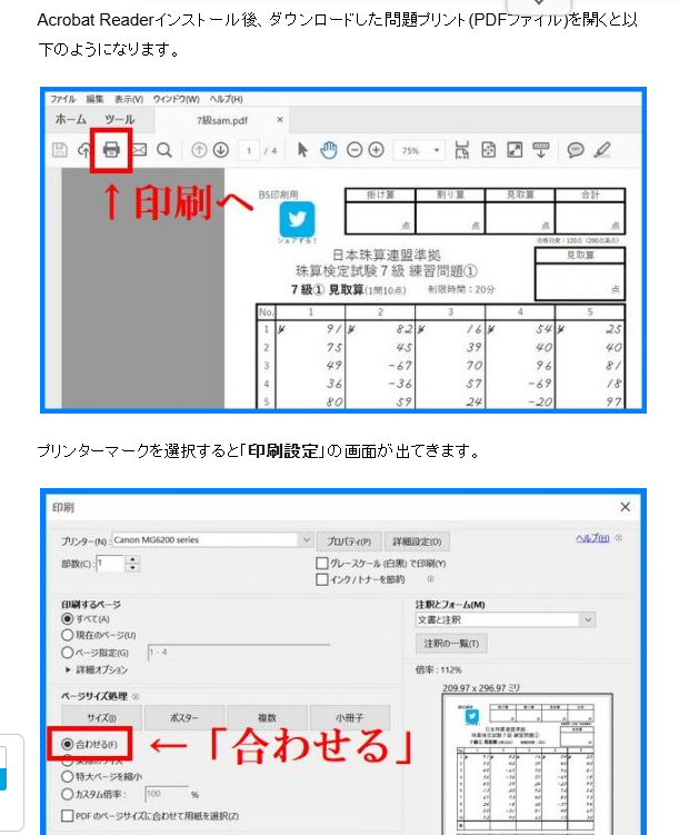 image of the website that offers free abacus problem sheets